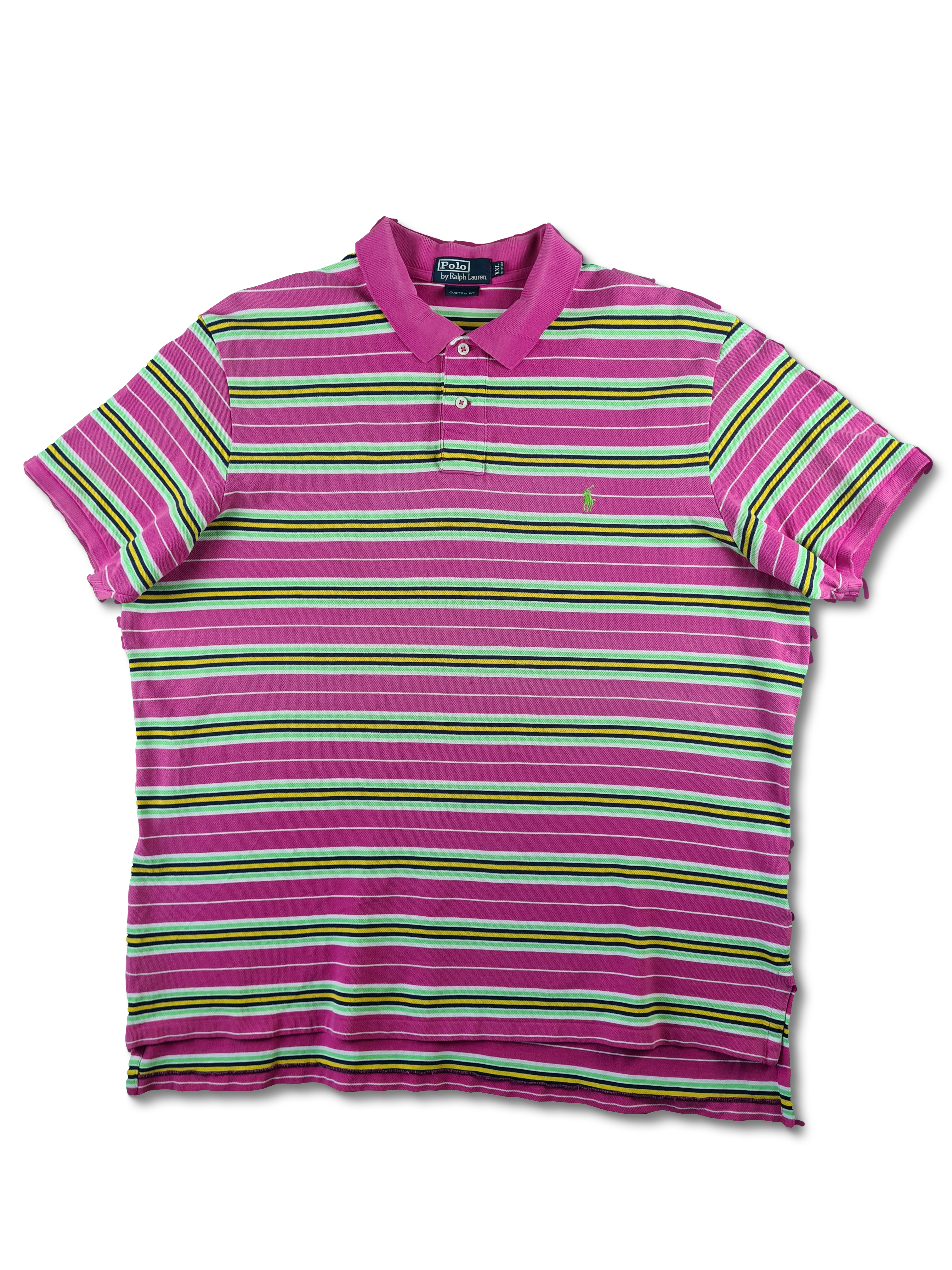 Modernes Ralph Lauren Poloshirt Custom Fit Gestreift Rosa Grün XXL - RareRags