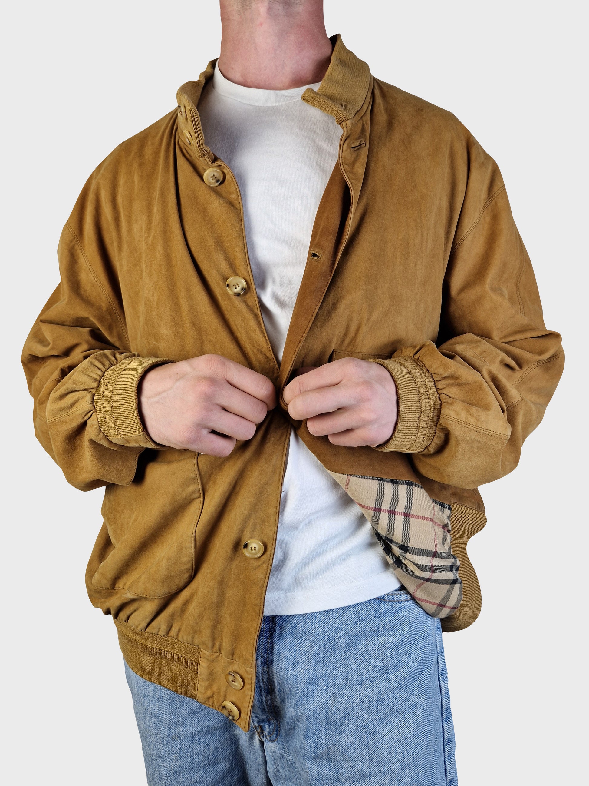 Moderne Burberry Lederjacke Ziegenvelour Nova Check (54) XL - RareRags
