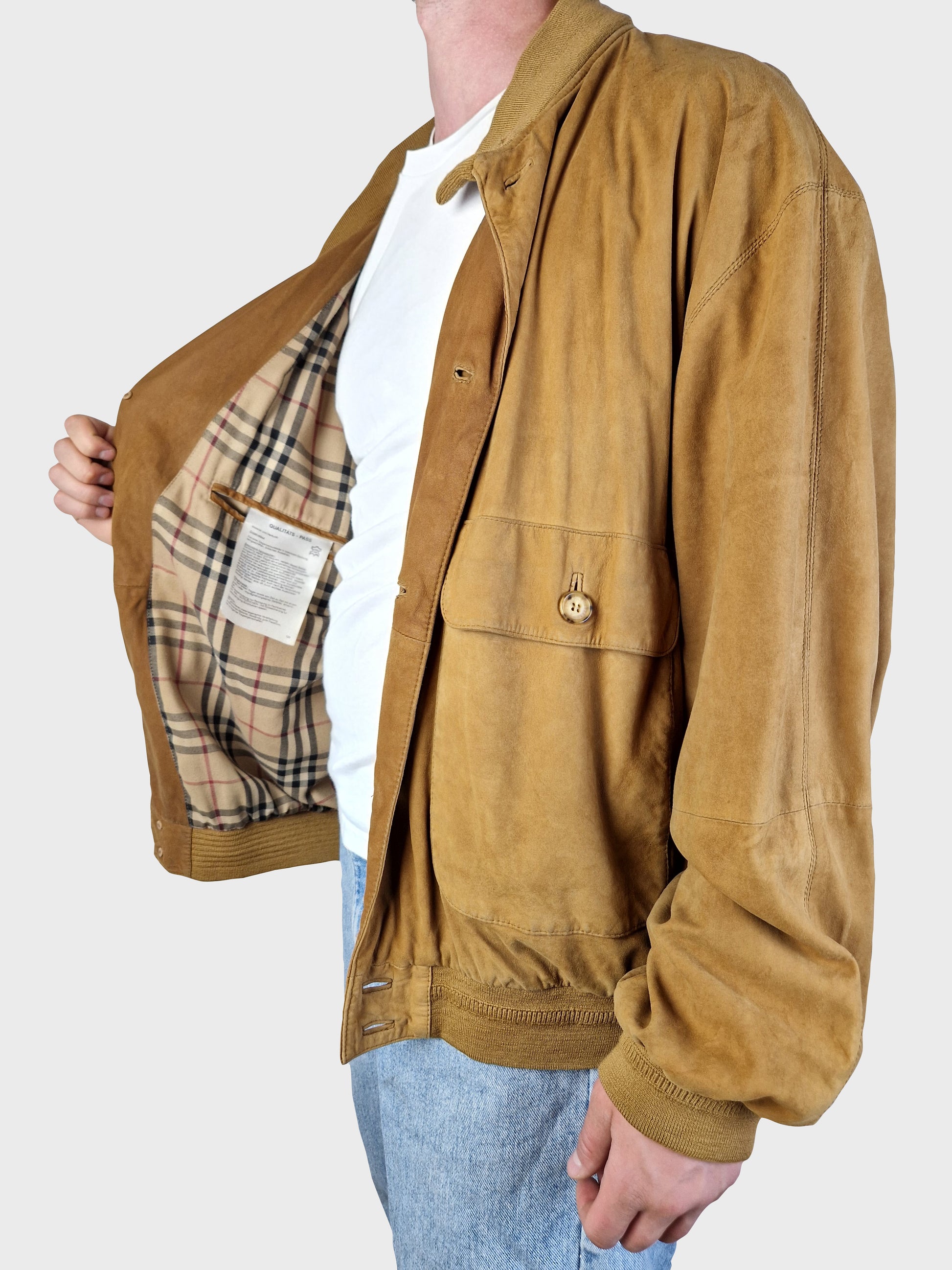 Moderne Burberry Lederjacke Ziegenvelour Nova Check (54) XL - RareRags