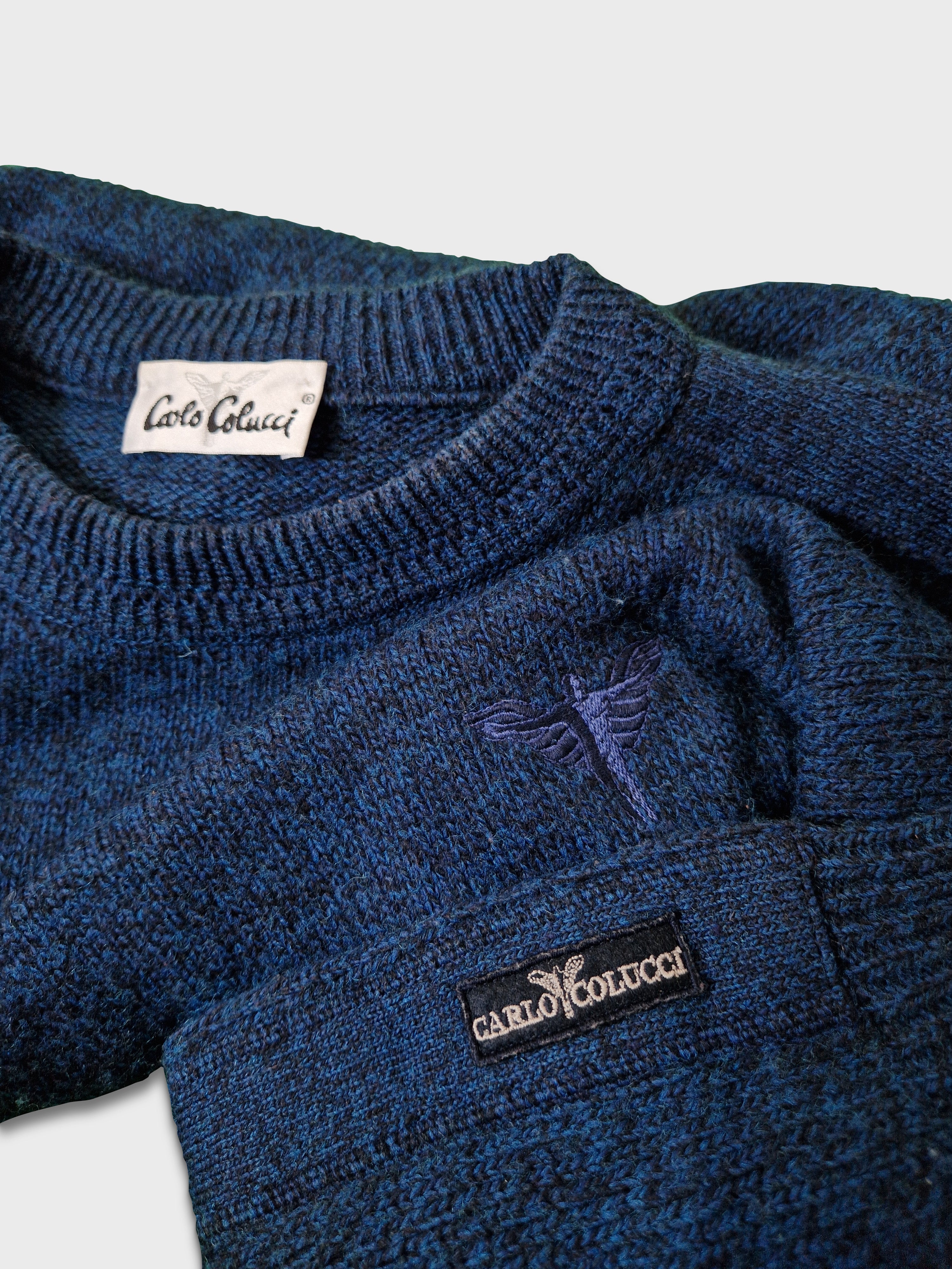 Vintage Carlo Colucci Strickpulli Schurwolle Blau (52) L-XL - RareRags