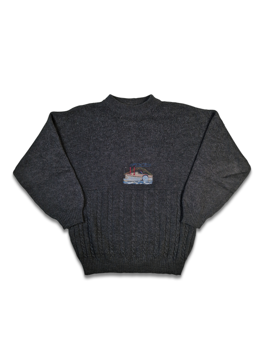 Vintage NoName Strickpullover Dampfschiff Made In Italy (56) XXL