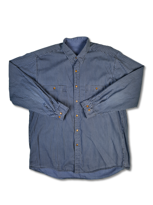 Vintage McNeal Hemd Hafenoptik Gestreift 80s Dunkelblau L-XL