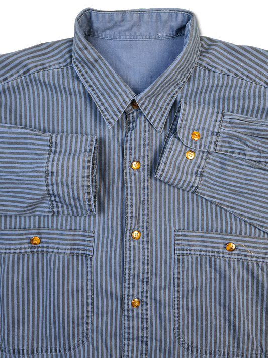 Vintage McNeal Hemd Hafenoptik Gestreift 80s Dunkelblau L-XL