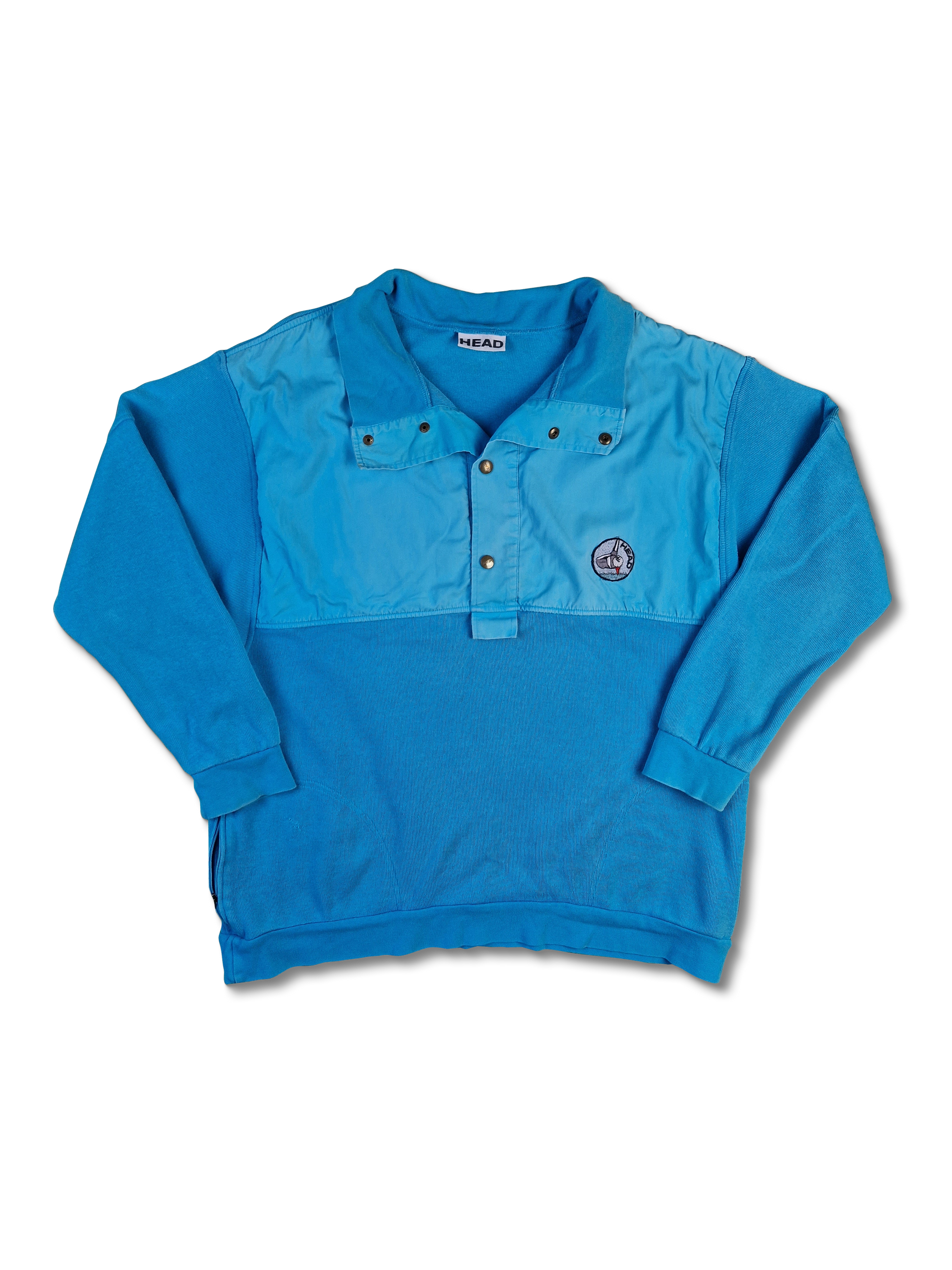 Vintage Head Sweater Halbe Knopfleiste Golf Blau M-L - RareRags