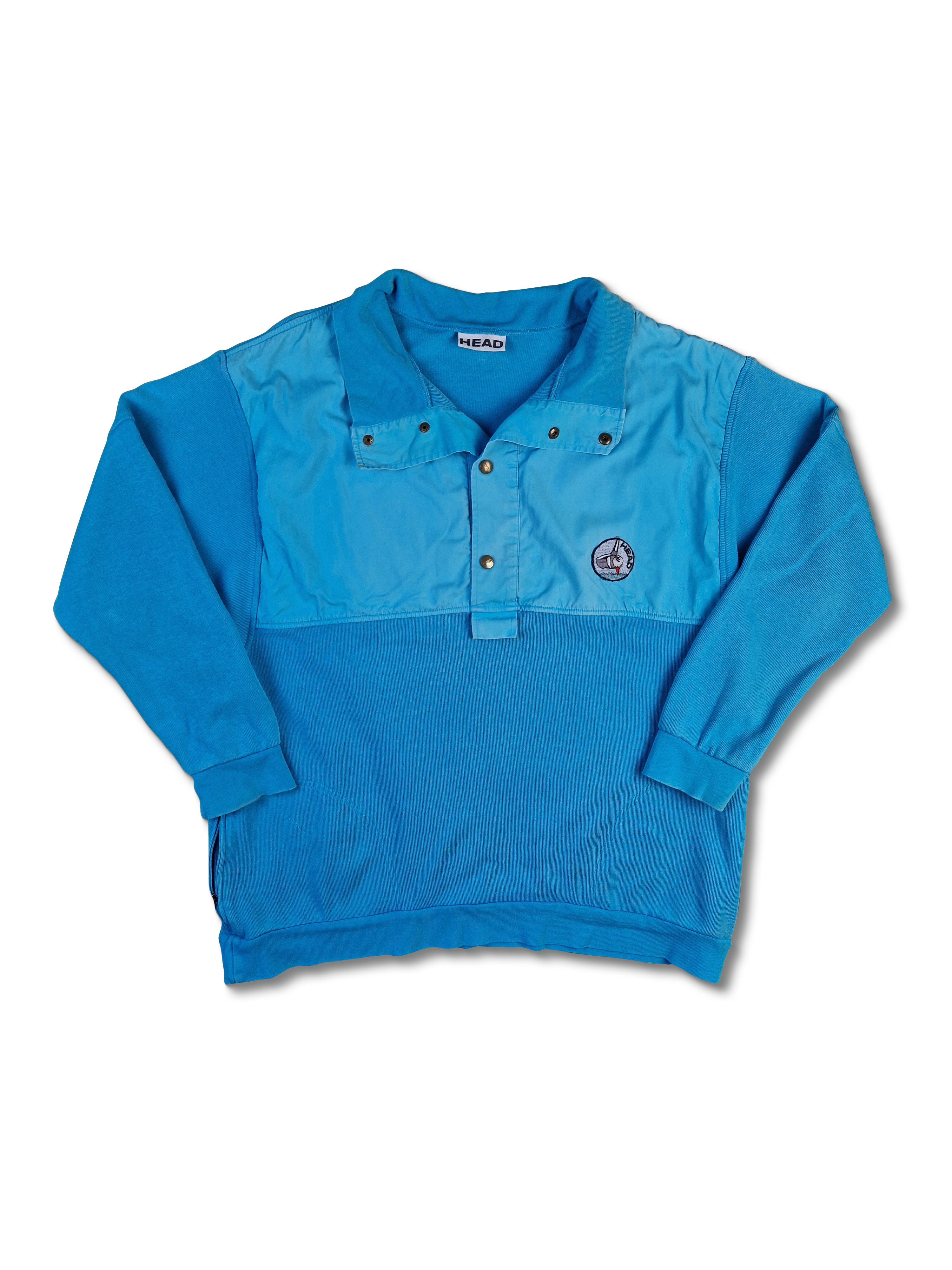 Vintage Head Sweater Halbe Knopfleiste Golf Blau M-L - RareRags