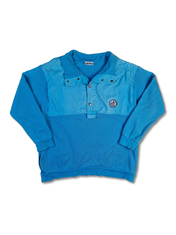Vintage Head Sweater Halbe Knopfleiste Golf Blau M-L