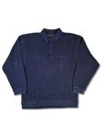 Vintage Mercedes Sweater Polokragen Halbe Knopfleiste Bestickt Dunkelblau XL
