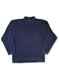 Vintage Mercedes Sweater Polokragen Halbe Knopfleiste Bestickt Dunkelblau XL