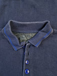 Vintage Mercedes Sweater Polokragen Halbe Knopfleiste Bestickt Dunkelblau XL