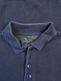 Vintage Mercedes Sweater Polokragen Halbe Knopfleiste Bestickt Dunkelblau XL