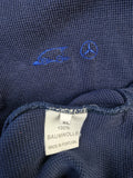 Vintage Mercedes Sweater Polokragen Halbe Knopfleiste Bestickt Dunkelblau XL