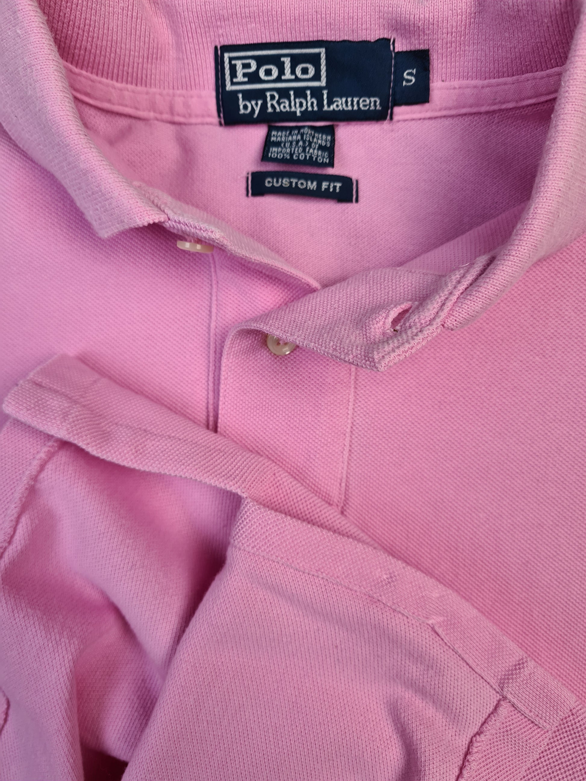 Vintage Ralph Lauren Polo-Shirt Custom Fit Made In USA Basic Rosa S - RareRags