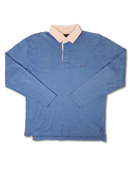 Modernes Tommy Hilfiger Poloshirt Langarm Basic Hellblau L