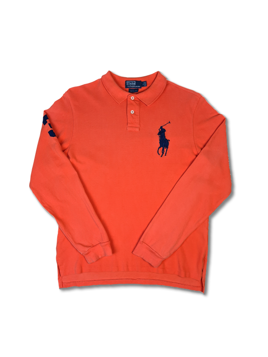 Modernes Ralph Lauren Poloshirt Langarm Big Logo Rugby Orange L