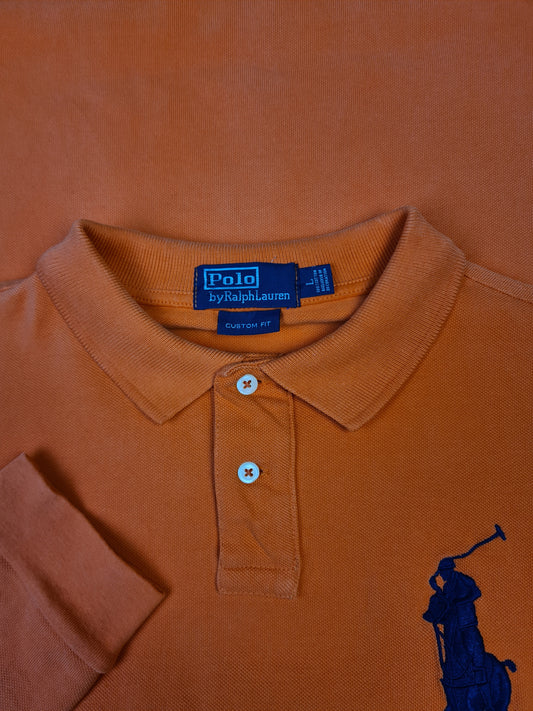 Modernes Ralph Lauren Poloshirt Langarm Big Logo Rugby Orange L