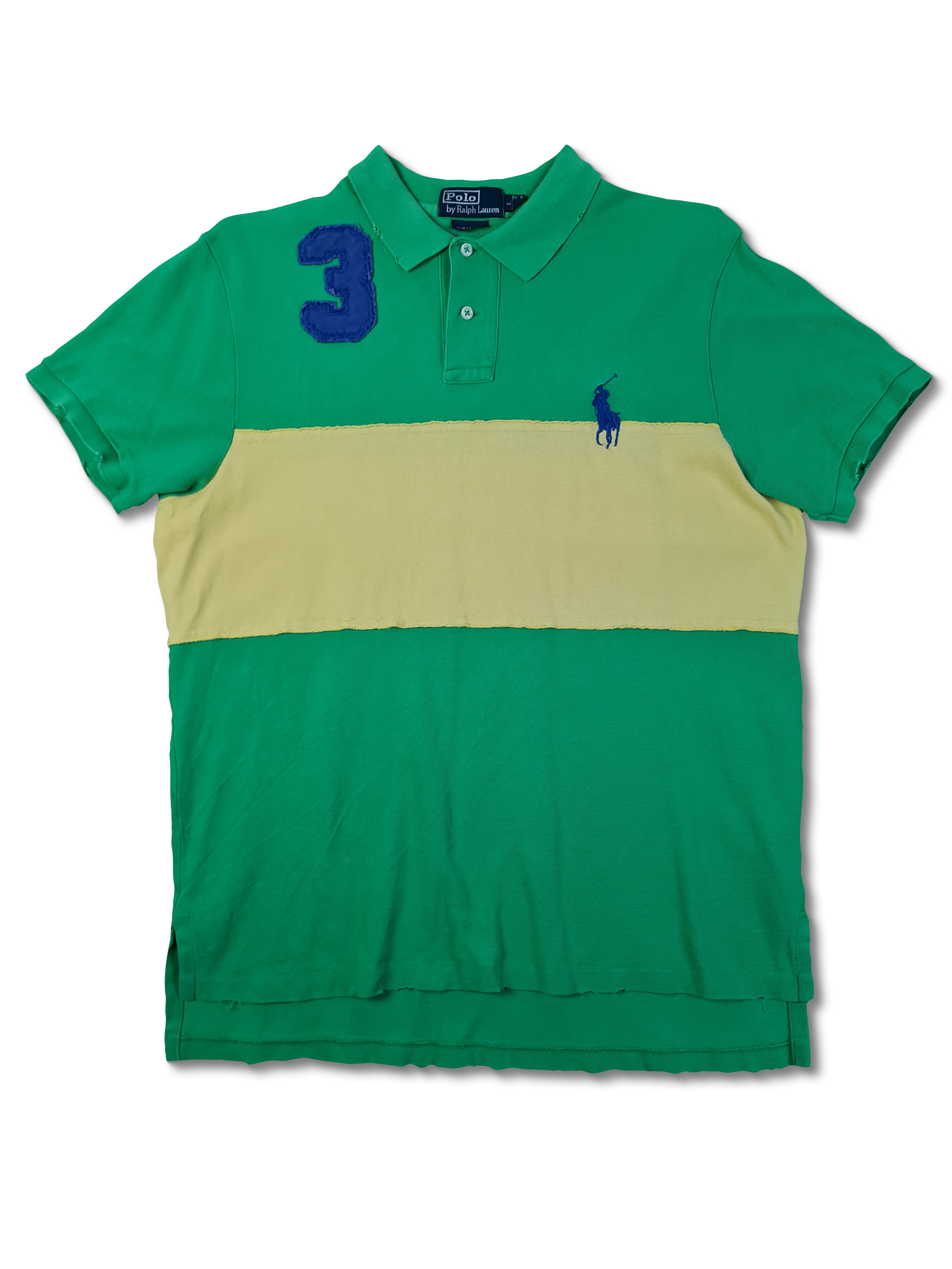 Modernes Ralph Lauren Polo-Shirt Rugby #3 Custom Fit Grün Gelb L - RareRags