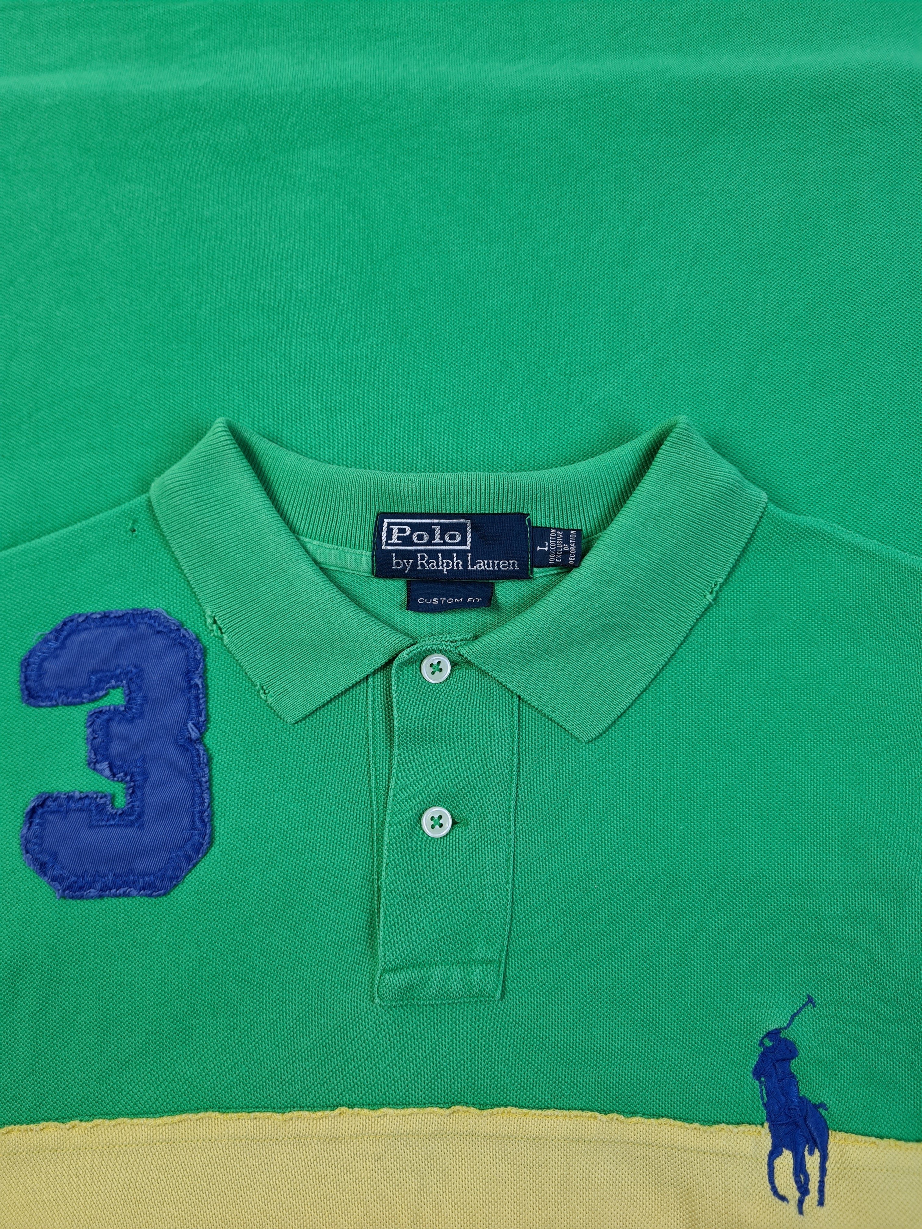 Modernes Ralph Lauren Polo-Shirt Rugby #3 Custom Fit Grün Gelb L - RareRags