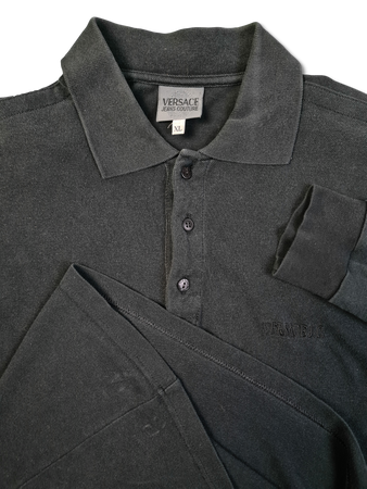 Vintage Versace Poloshirt Langarm Basic Schwarz XL