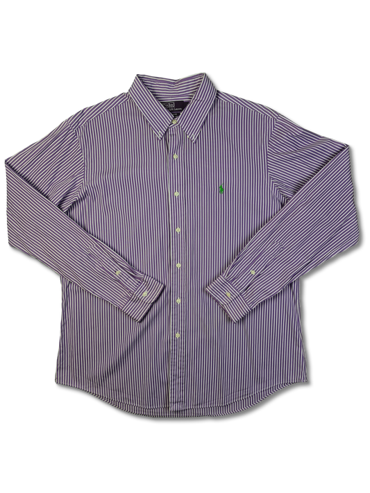 Modernes Ralph Lauren Businesshemd Basic Gestreift Lavendel Lila Weiß XL