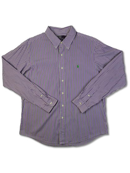 Modernes Ralph Lauren Businesshemd Basic Gestreift Lavendel Lila Weiß XL - RareRags