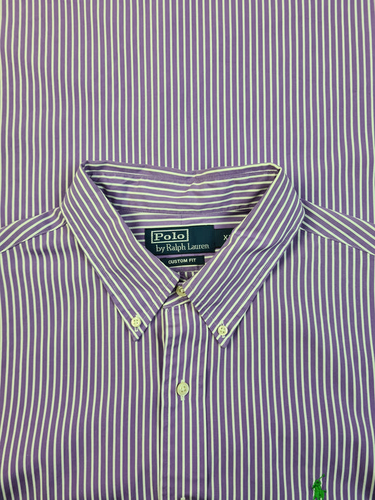 Modernes Ralph Lauren Businesshemd Basic Gestreift Lavendel Lila Weiß XL