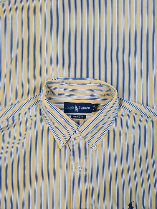 Modernes Ralph Lauren Businesshemd Custom Fit Gestreift Gelb Blau L