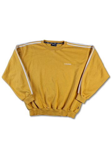 Vintage Adidas Sweater Oversized Gelb Weiß L