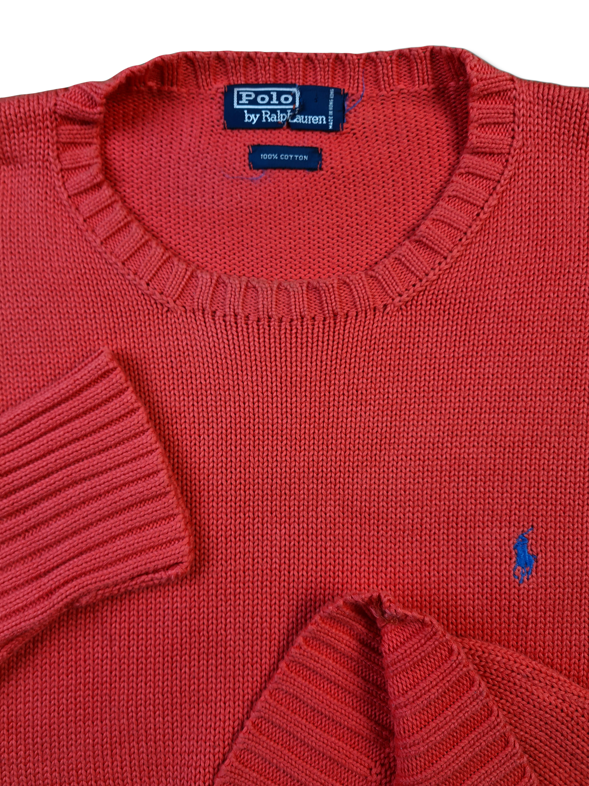 Vintage Ralph Lauren Strickpullover Made In Hong Kong Custom Fit Lachs L-XL - RareRags