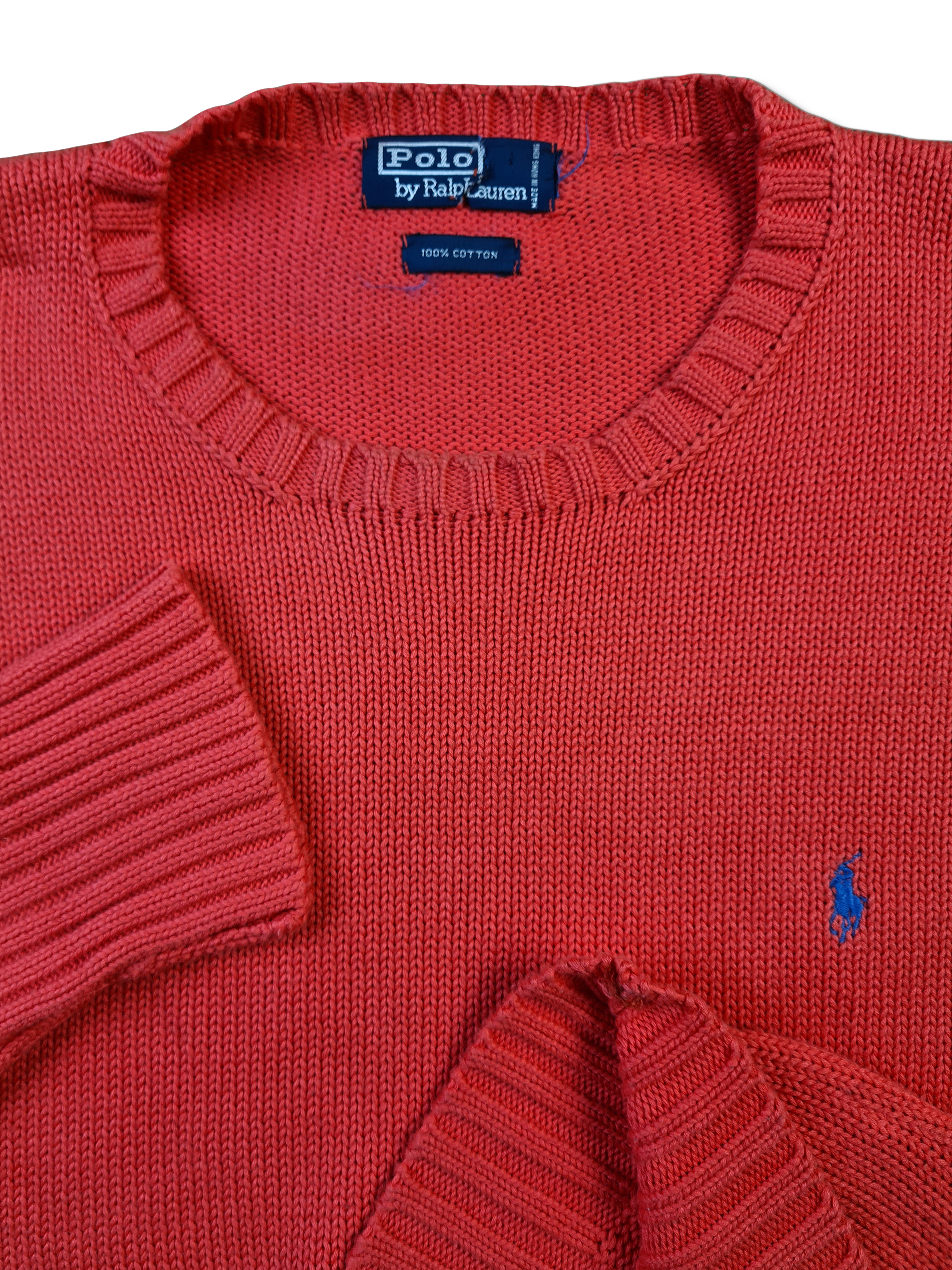 Vintage Ralph Lauren Strickpullover Made In Hong Kong Custom Fit Lachs L-XL - RareRags
