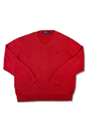 Moderner Ralph Lauren Pullover Pima Cotton V-Ausschnitt Rot XXL - RareRags