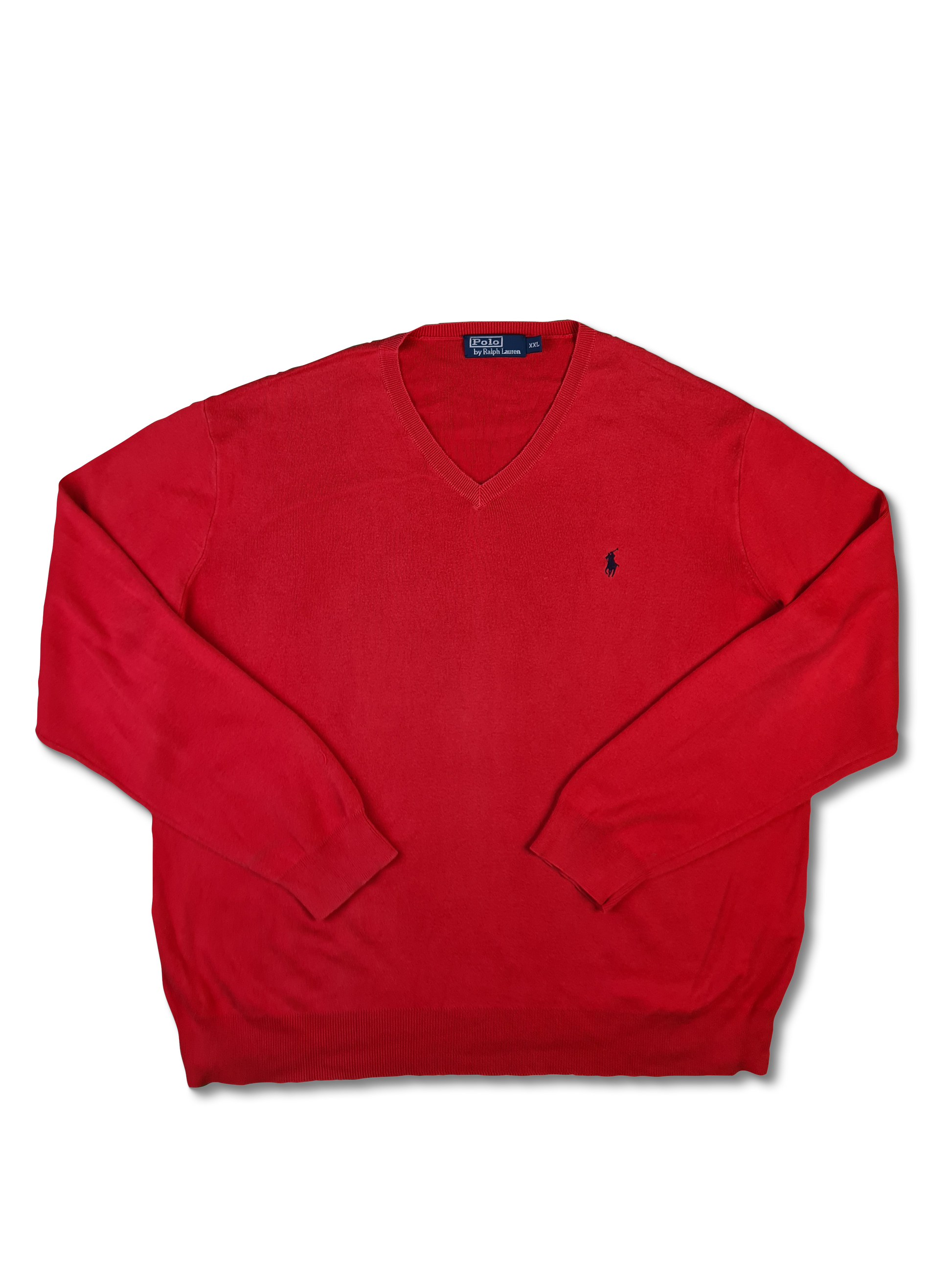 Moderner Ralph Lauren Pullover Pima Cotton V-Ausschnitt Rot XXL - RareRags