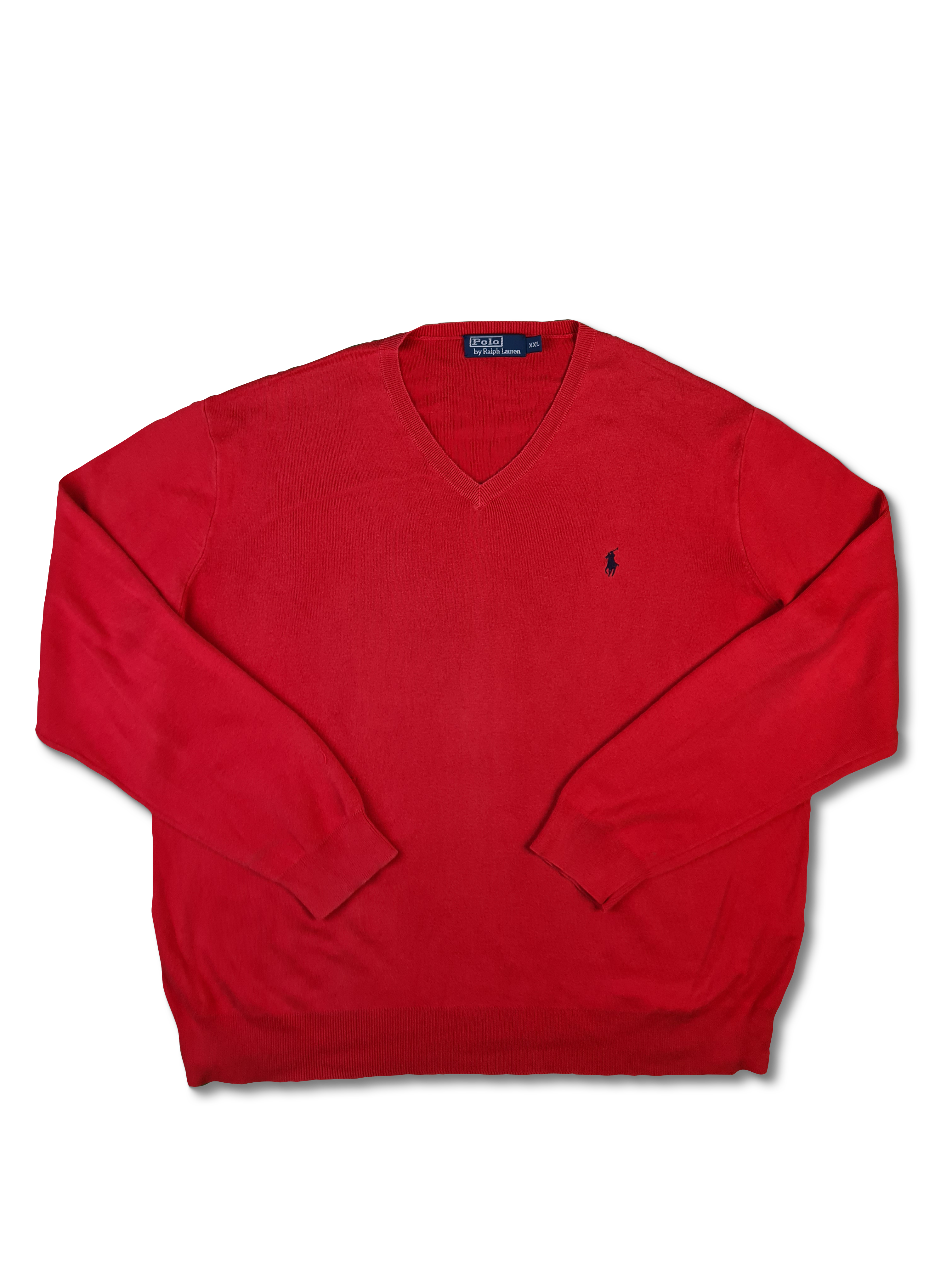 Moderner Ralph Lauren Pullover Pima Cotton V-Ausschnitt Rot XXL - RareRags