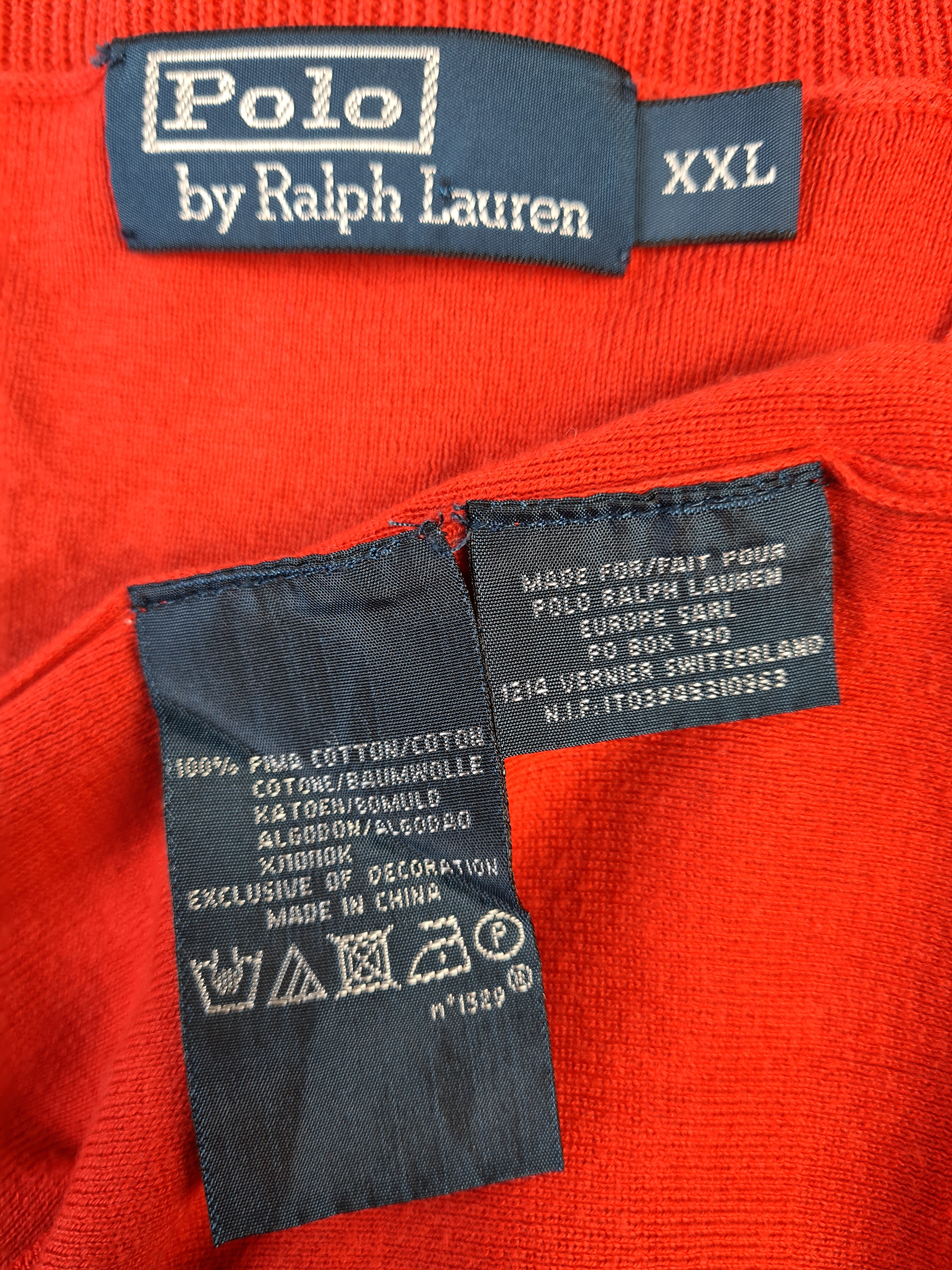 Moderner Ralph Lauren Pullover Pima Cotton V-Ausschnitt Rot XXL - RareRags