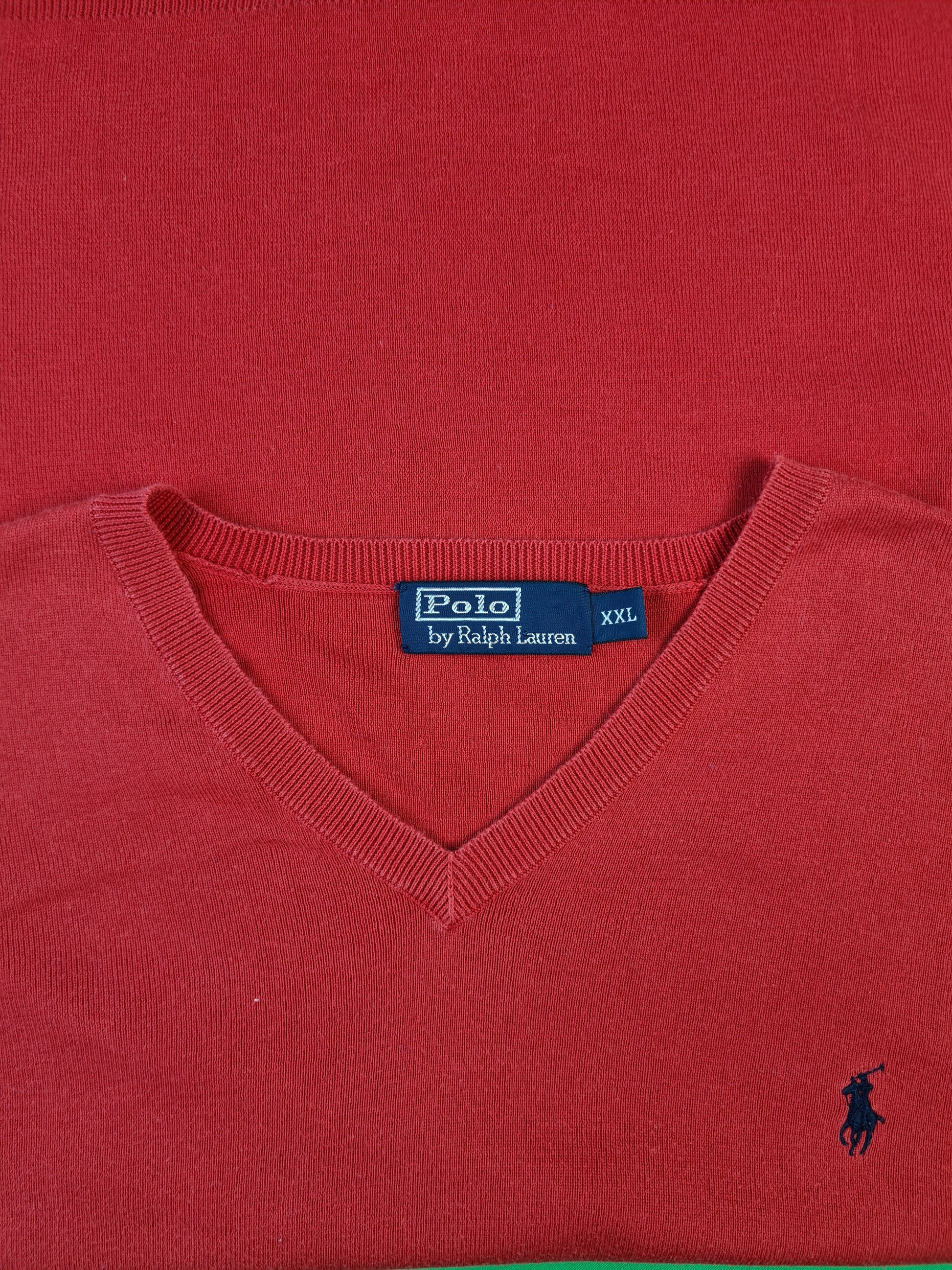 Moderner Ralph Lauren Pullover Pima Cotton V-Ausschnitt Rot XXL - RareRags