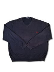 Moderner Ralph Lauren Pullover Pima Cotton V-Ausschnitt Dunkelblau XXL - RareRags