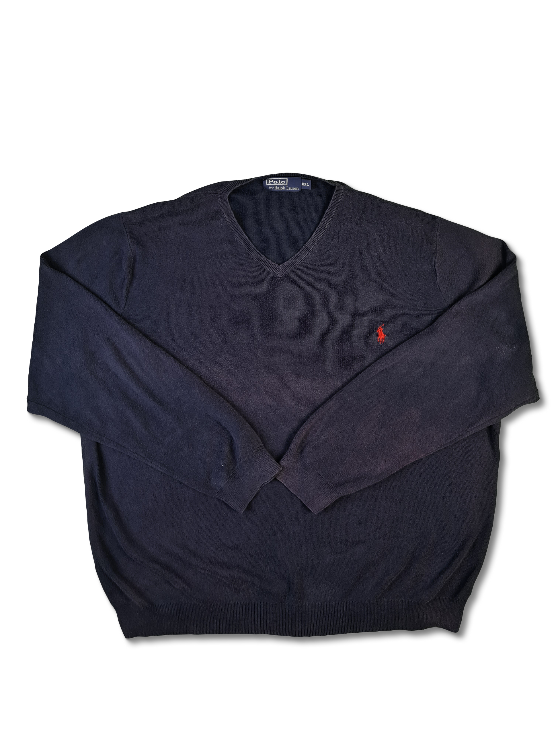 Moderner Ralph Lauren Pullover Pima Cotton V-Ausschnitt Dunkelblau XXL - RareRags