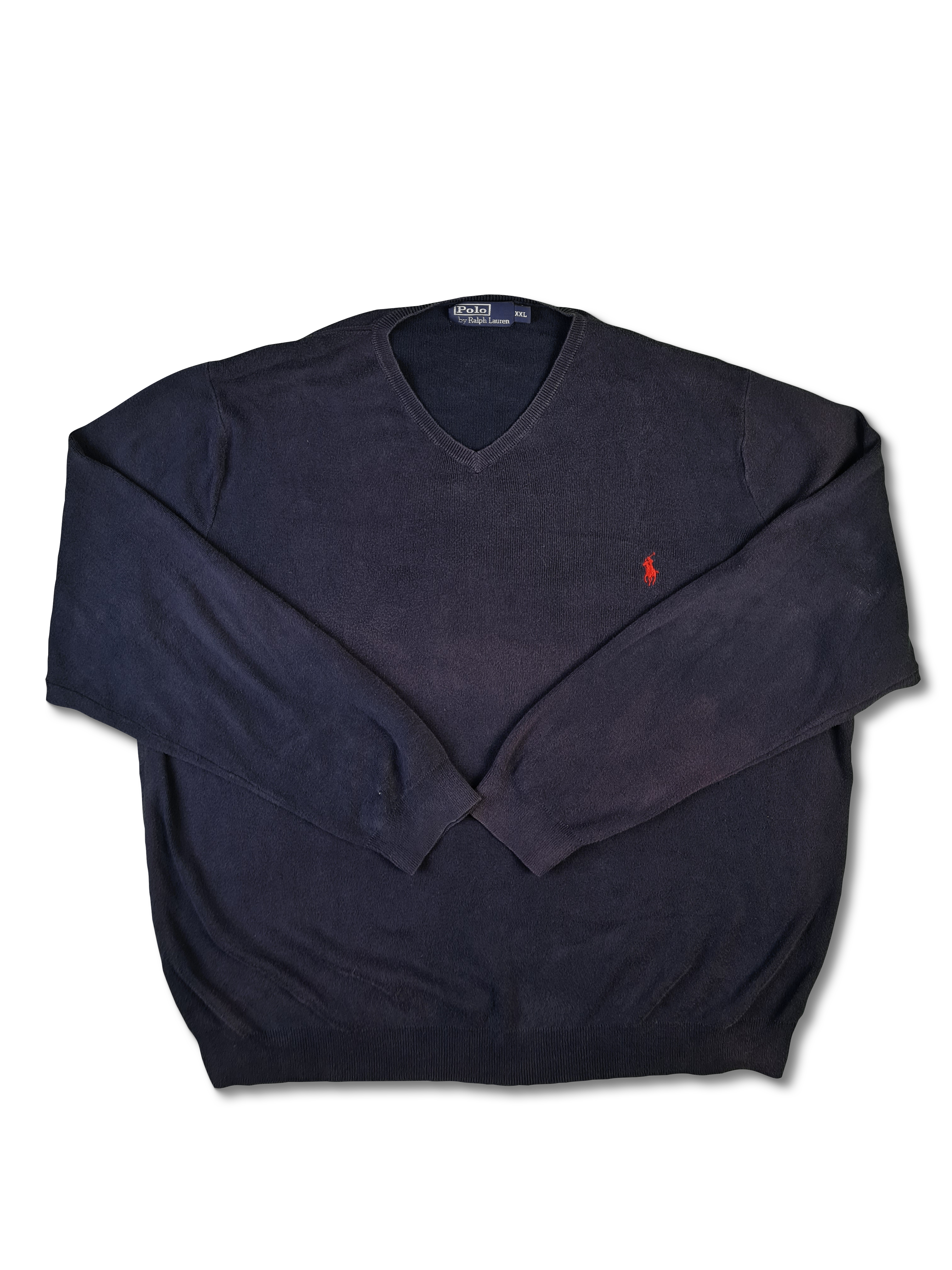Moderner Ralph Lauren Pullover Pima Cotton V-Ausschnitt Dunkelblau XXL - RareRags