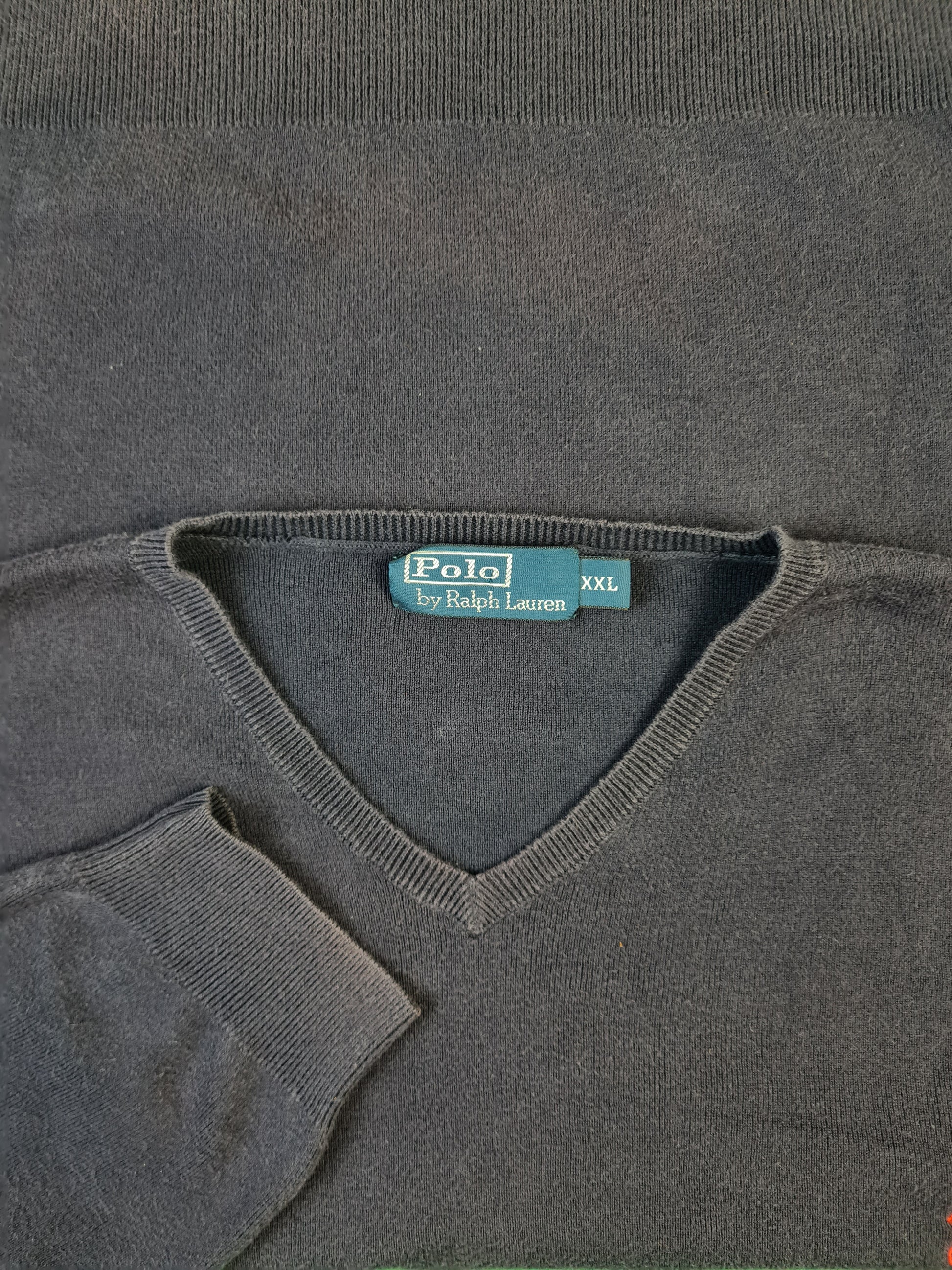Moderner Ralph Lauren Pullover Pima Cotton V-Ausschnitt Dunkelblau XXL - RareRags