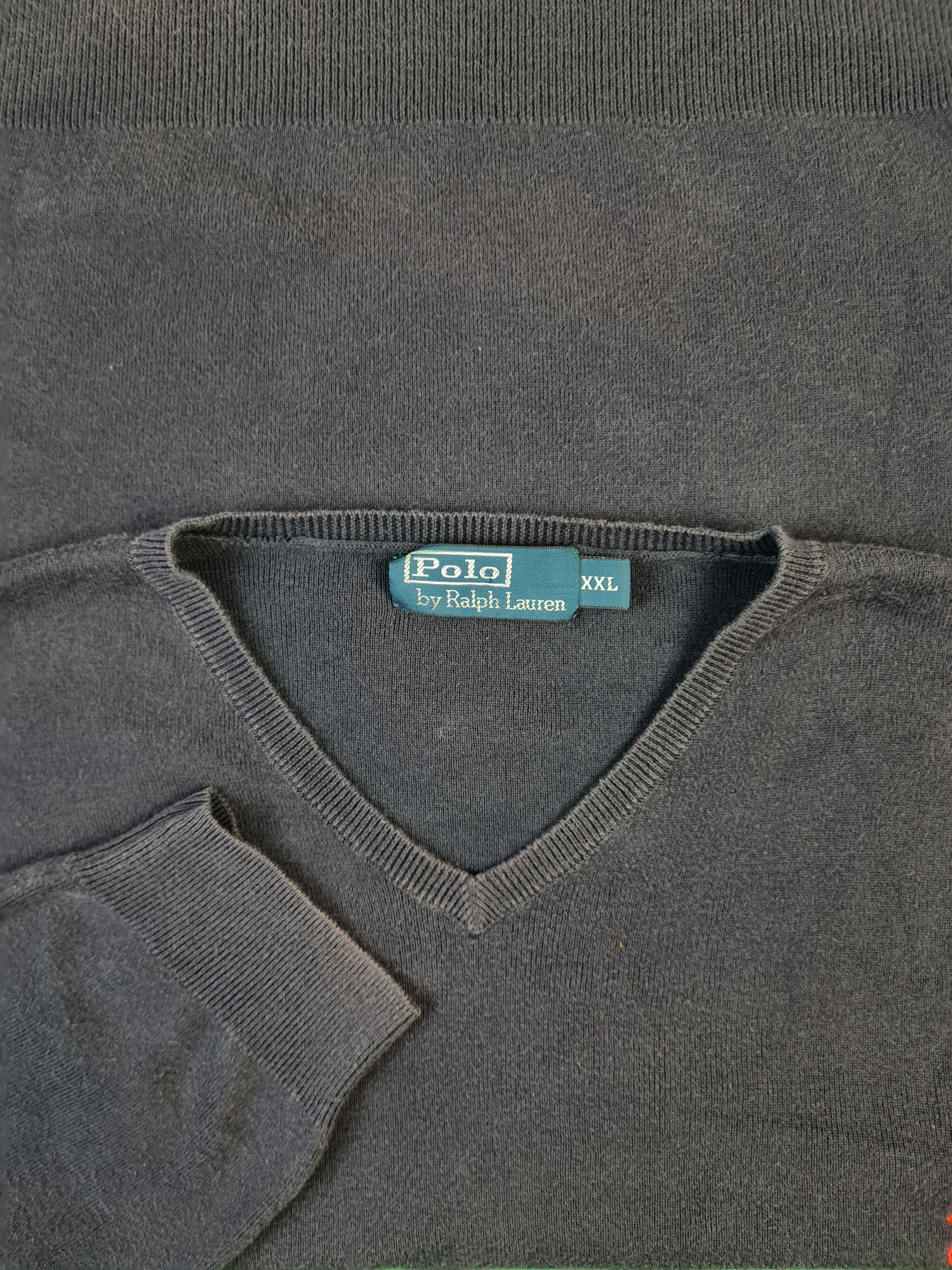 Moderner Ralph Lauren Pullover Pima Cotton V-Ausschnitt Dunkelblau XXL - RareRags