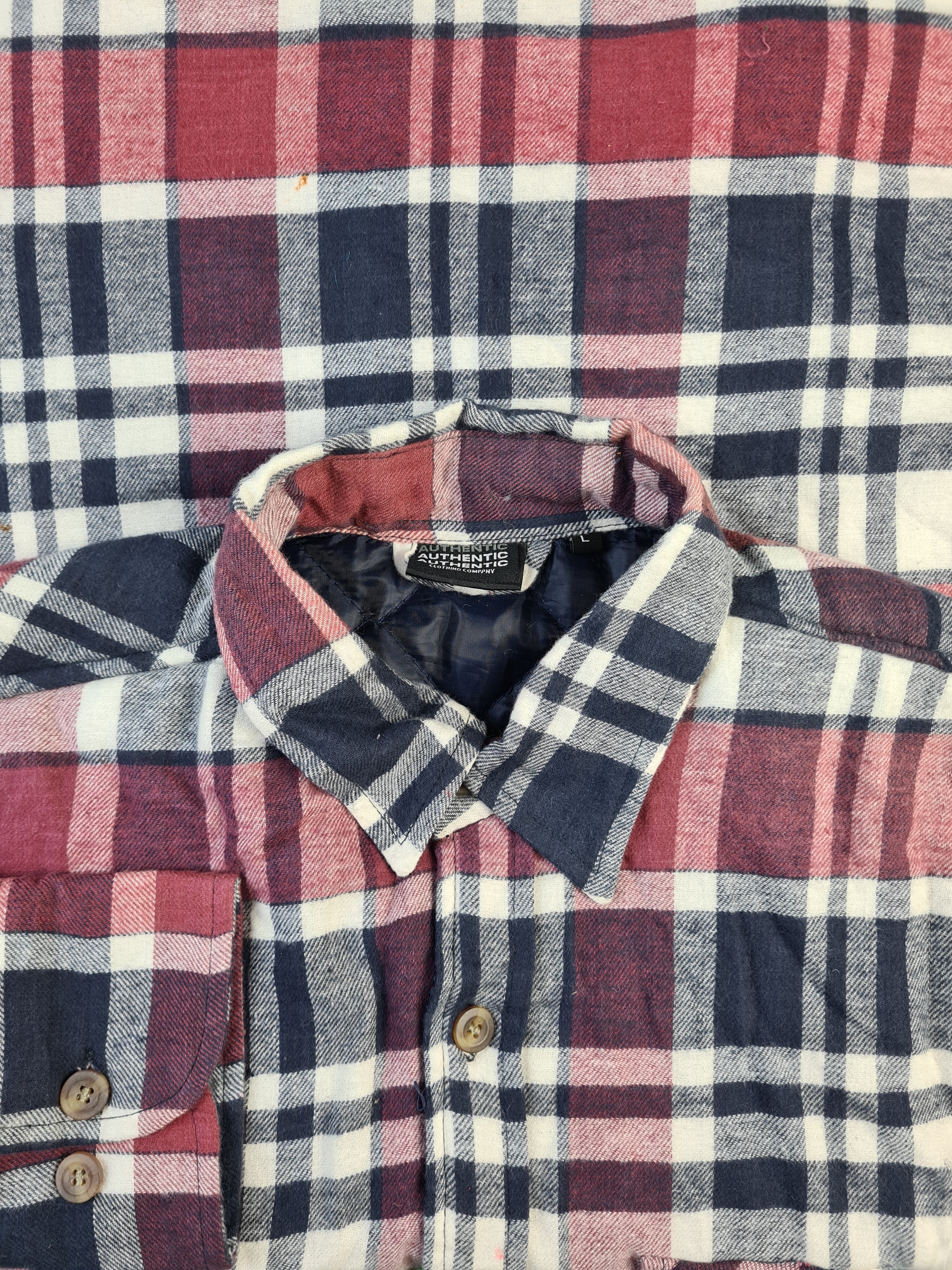 Modernes Authentic Flanellhemd Gefüttert Kariert Rot Dunkelblau L - RareRags