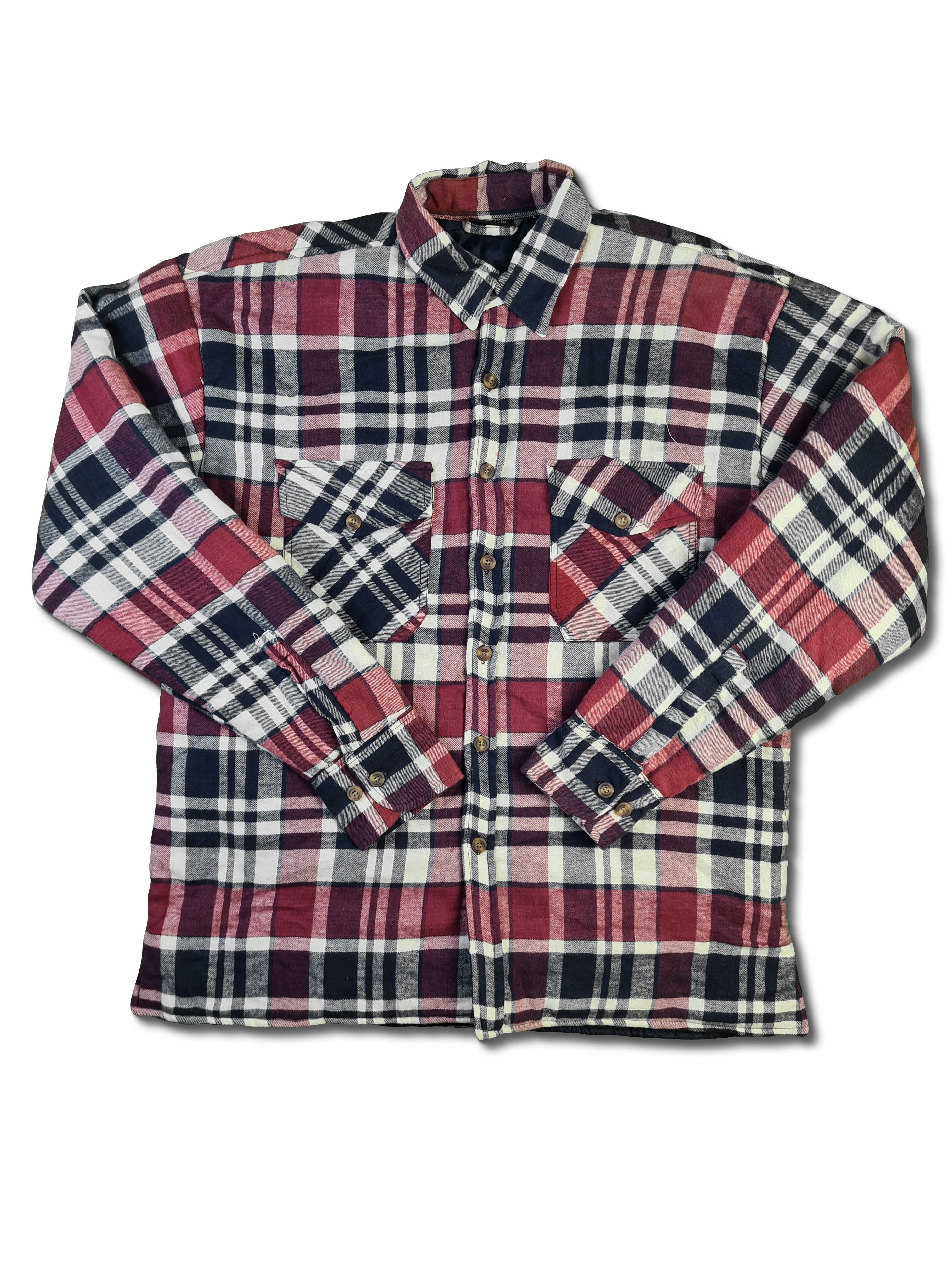Modernes Authentic Flanellhemd Gefüttert Kariert Rot Dunkelblau L - RareRags