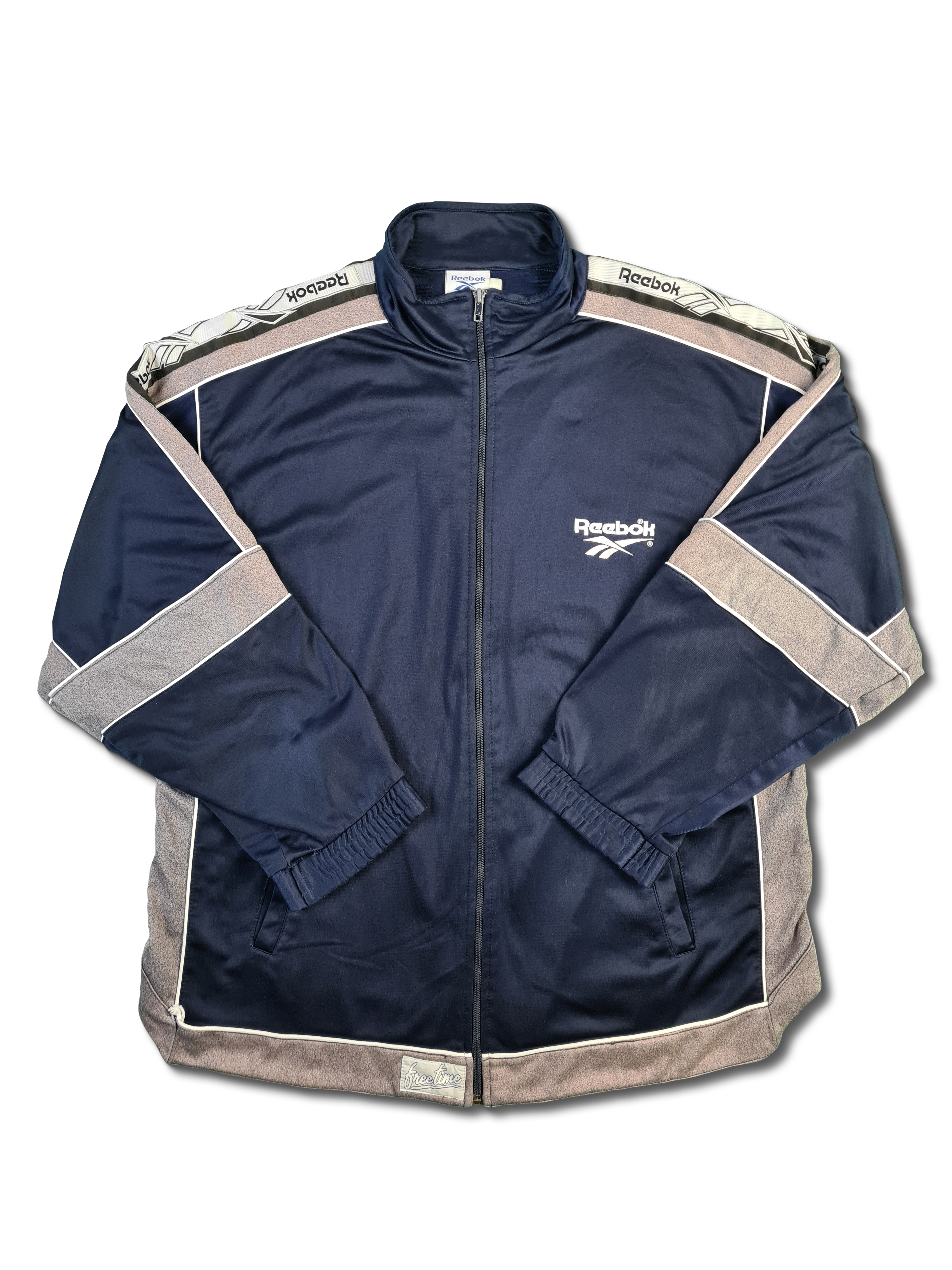Vintage Reebok Sportjacke Basic Navy Grau (2) XL-XXL - RareRags