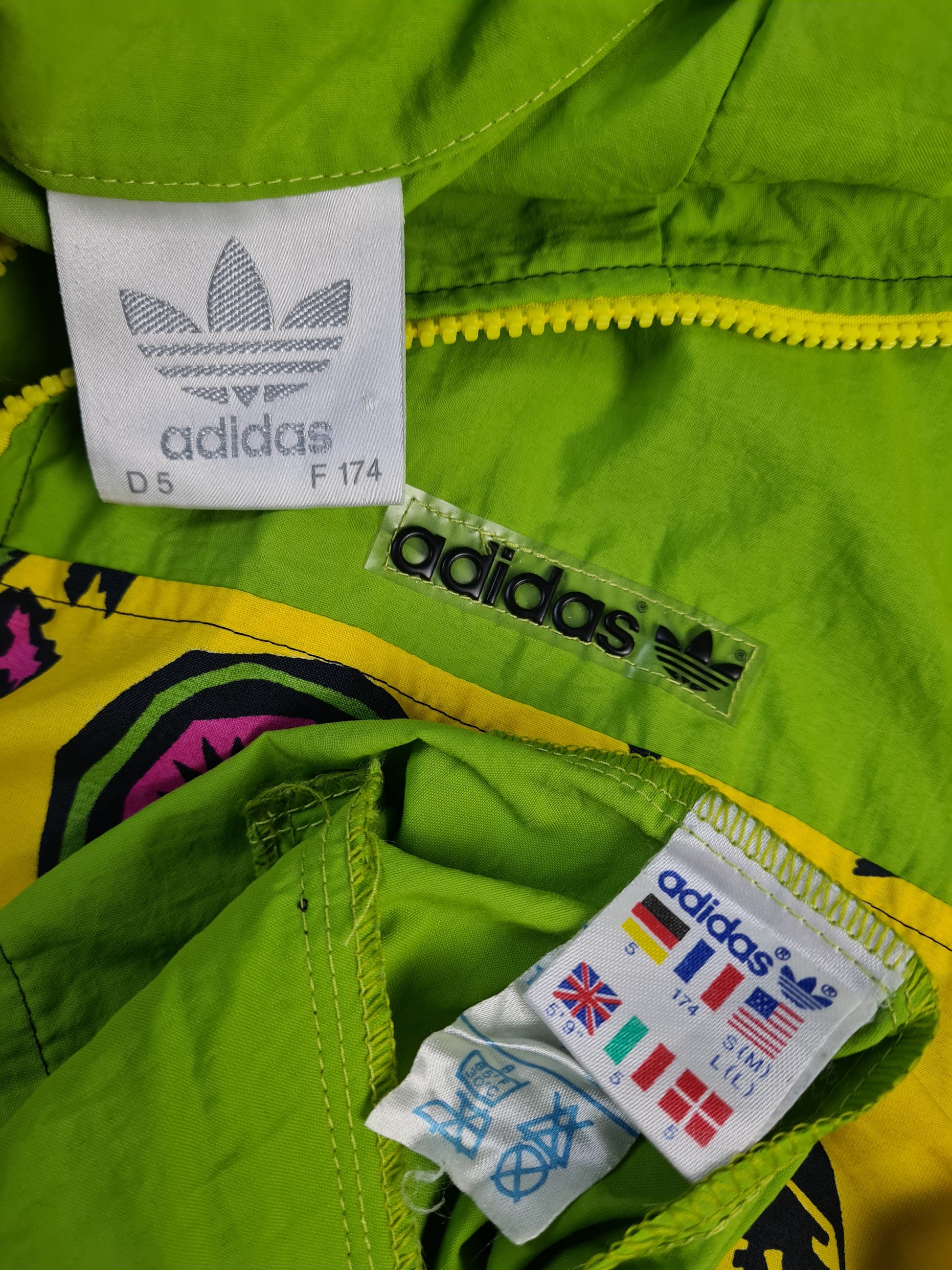 Rare! Vintage Adidas Sportjacke 80s Silvertag Grün Gelb (5) M - RareRags