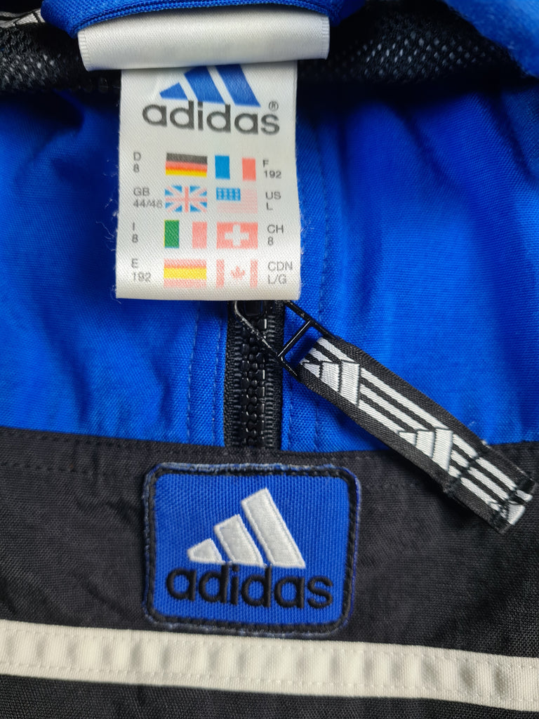 Vintage Adidas Sportjacke Windbreaker Halfzip Schwarz Blau L RareRags