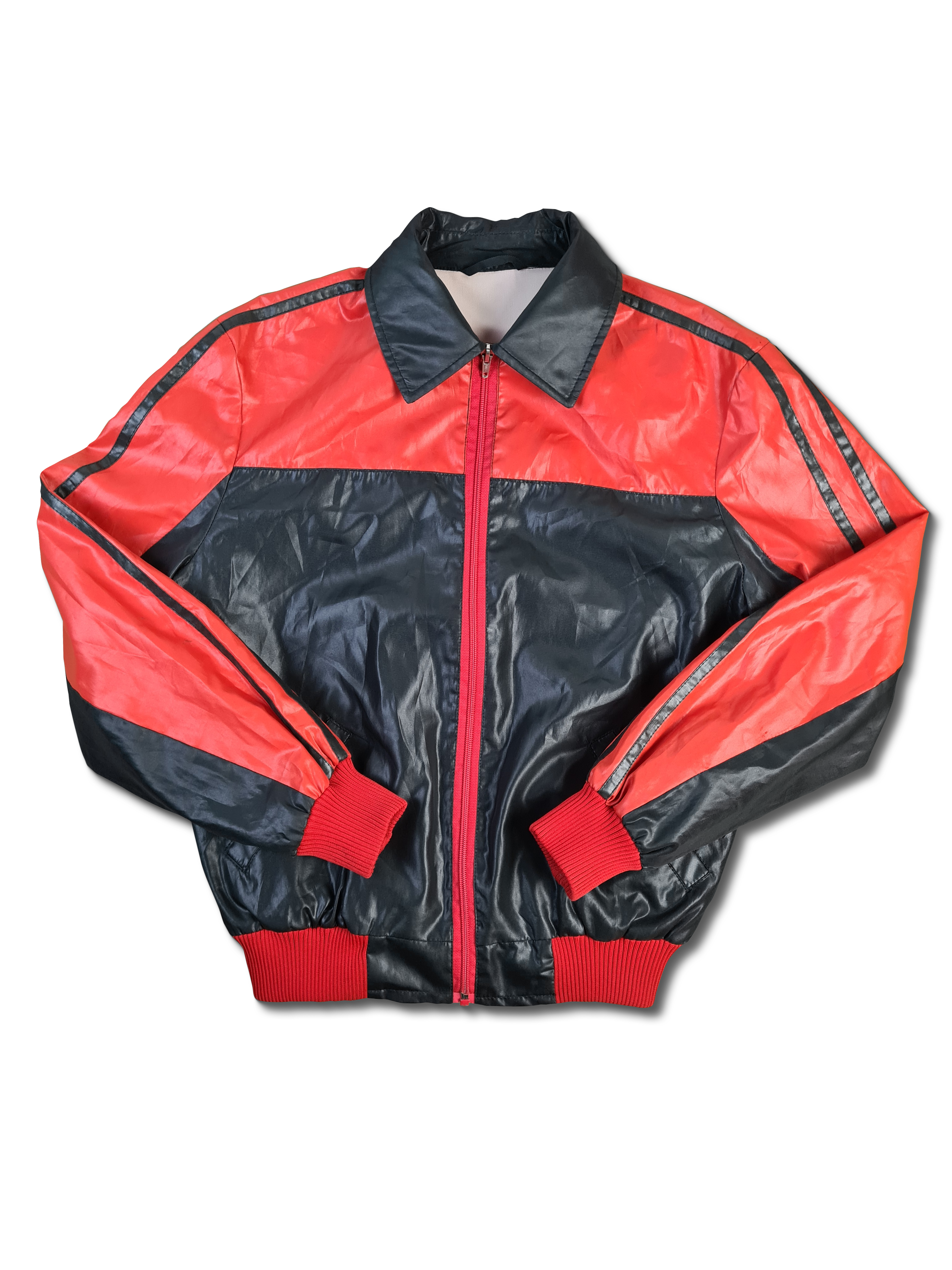 Vintage Kras Sportjacke Glänzend Rot Schwarz S-M - RareRags
