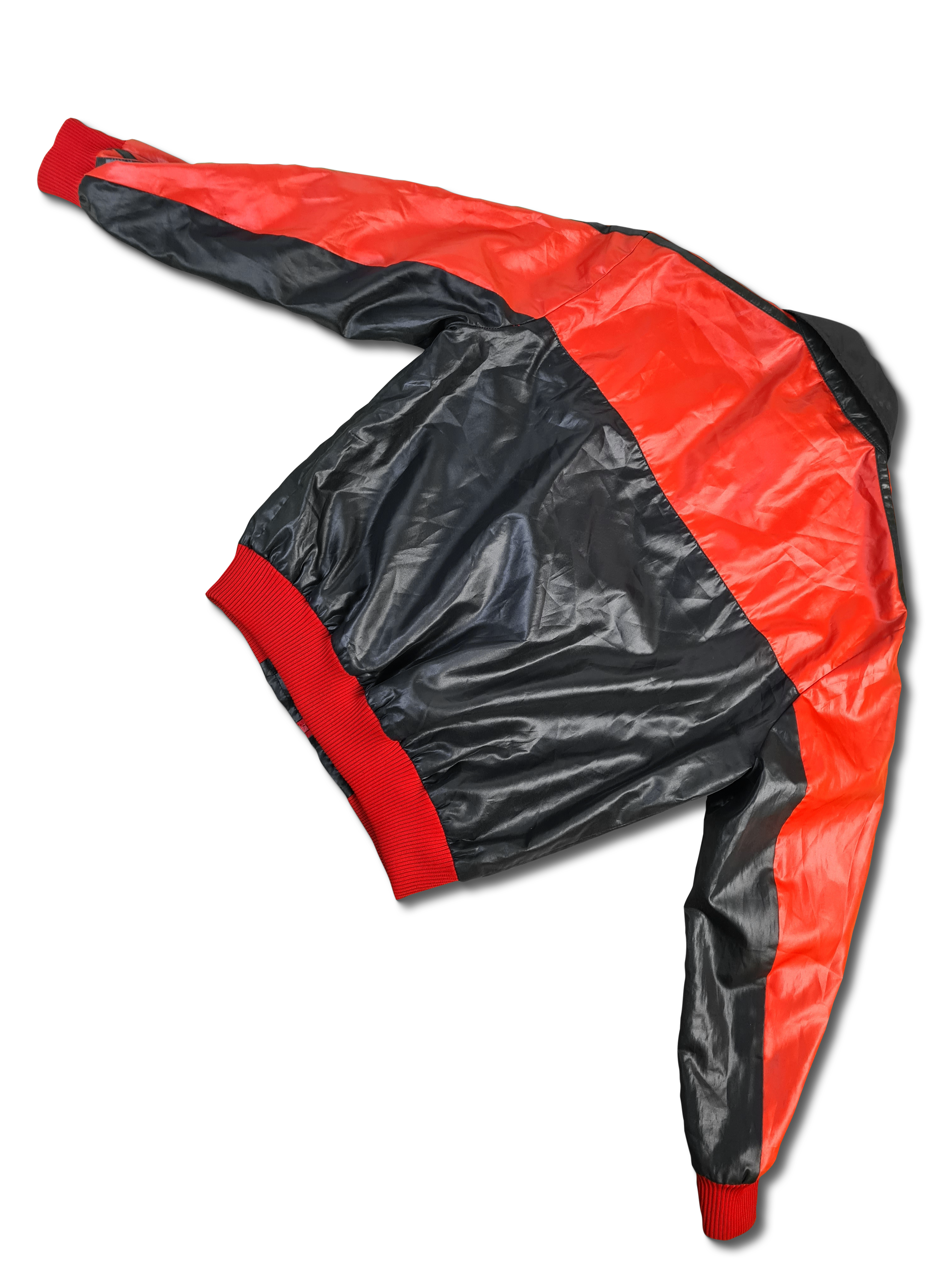Vintage Kras Sportjacke Glänzend Rot Schwarz S-M - RareRags