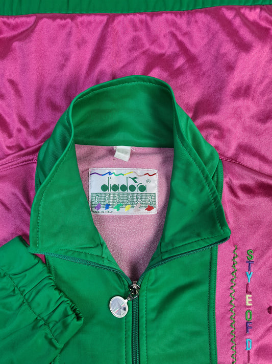 Vintage Diadora Sportjacke 80s Made In Italy Grün Rosa (I50) XL