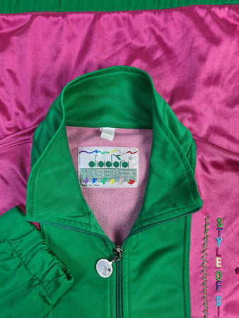 Vintage Diadora Sportjacke 80s Made In Italy Grün Rosa (I50) XL