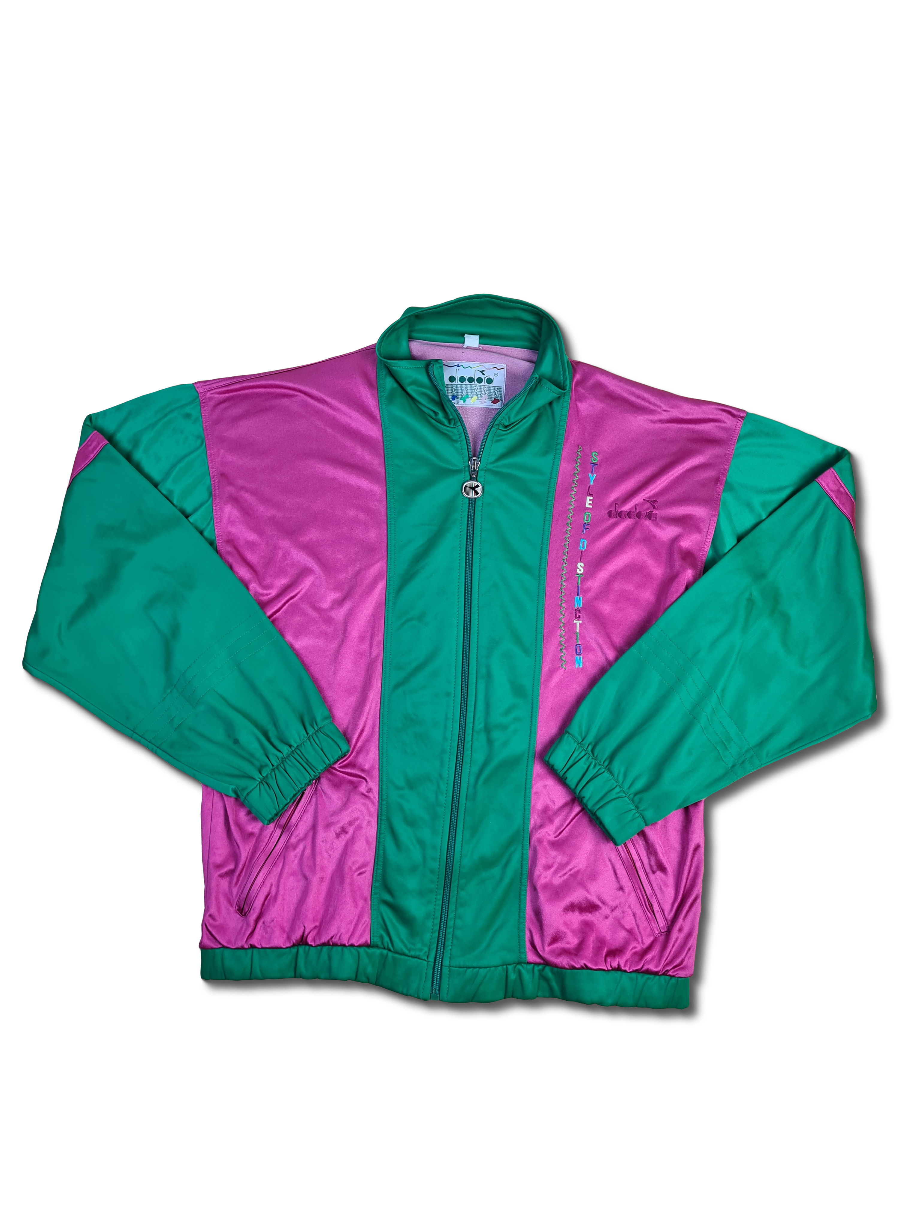 Vintage Diadora Sportjacke 80s Made In Italy Grün Rosa (I50) XL - RareRags