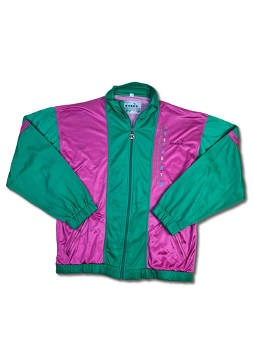 Vintage Diadora Sportjacke 80s Made In Italy Grün Rosa (I50) XL